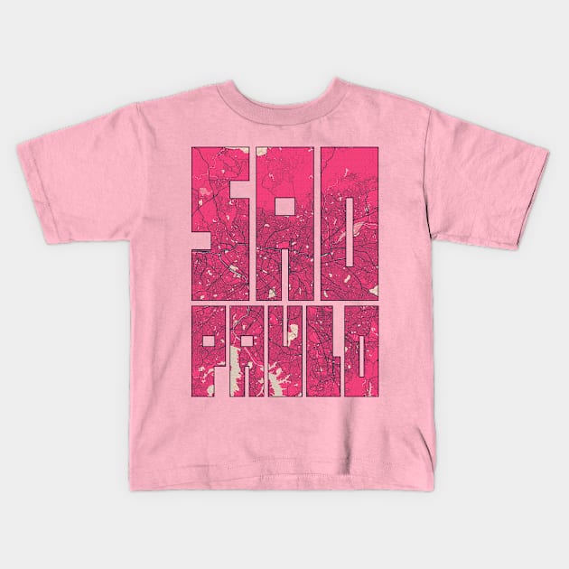 Sao Paulo, Brazil City Map Typography - Blossom Kids T-Shirt by deMAP Studio